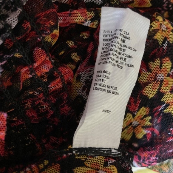 Free People Twyla Black Red Yellow Floral Mesh Long Sleeve Crop Top Blouse XS - Picture 6 of 6